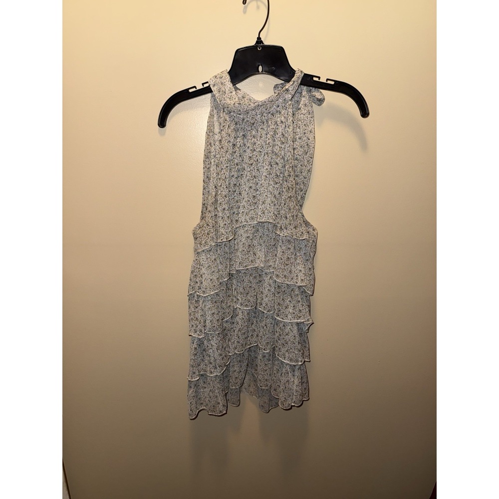 Sleeveless Ruffled Blouse Floral With Neck Tie Size L Cottage Prairie Summer